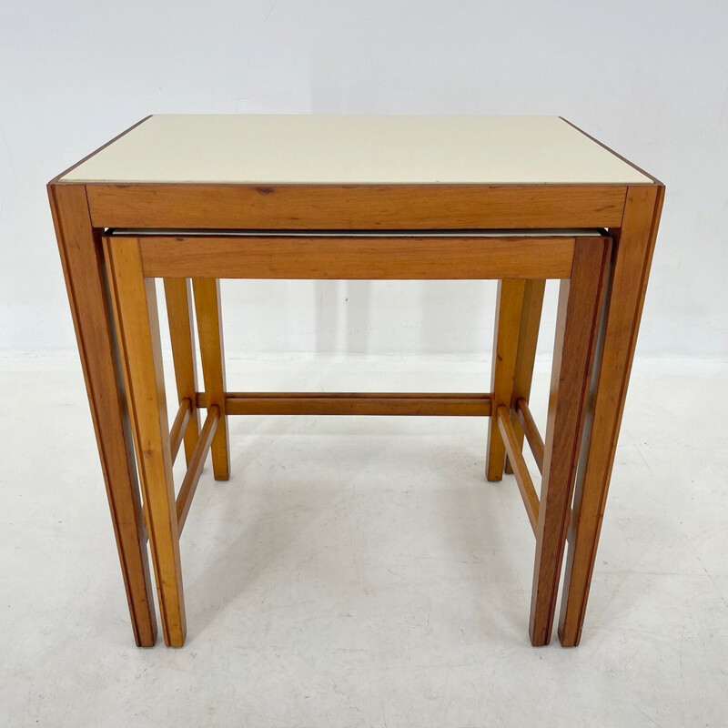 Vintage ceramic and wood nesting tables, Germany 1950s