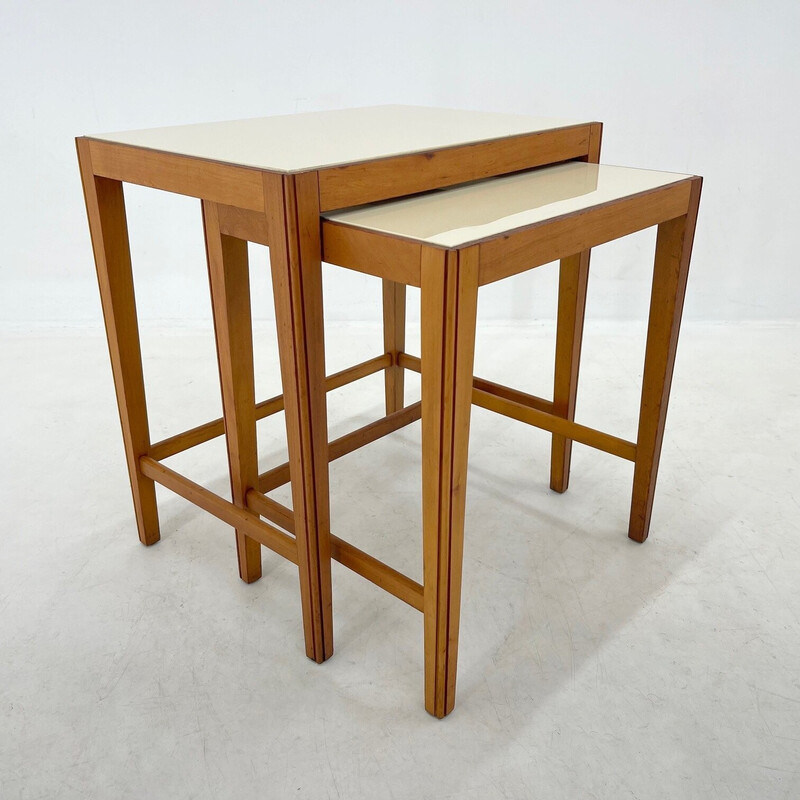 Vintage ceramic and wood nesting tables, Germany 1950s