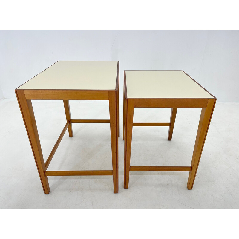 Vintage ceramic and wood nesting tables, Germany 1950s