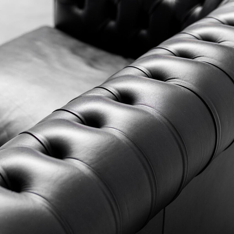 Canapé Chesterfield vintage en cuir noir, 1970