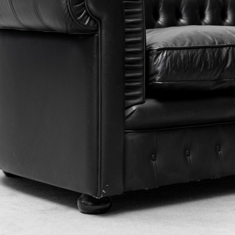 Canapé Chesterfield vintage en cuir noir, 1970