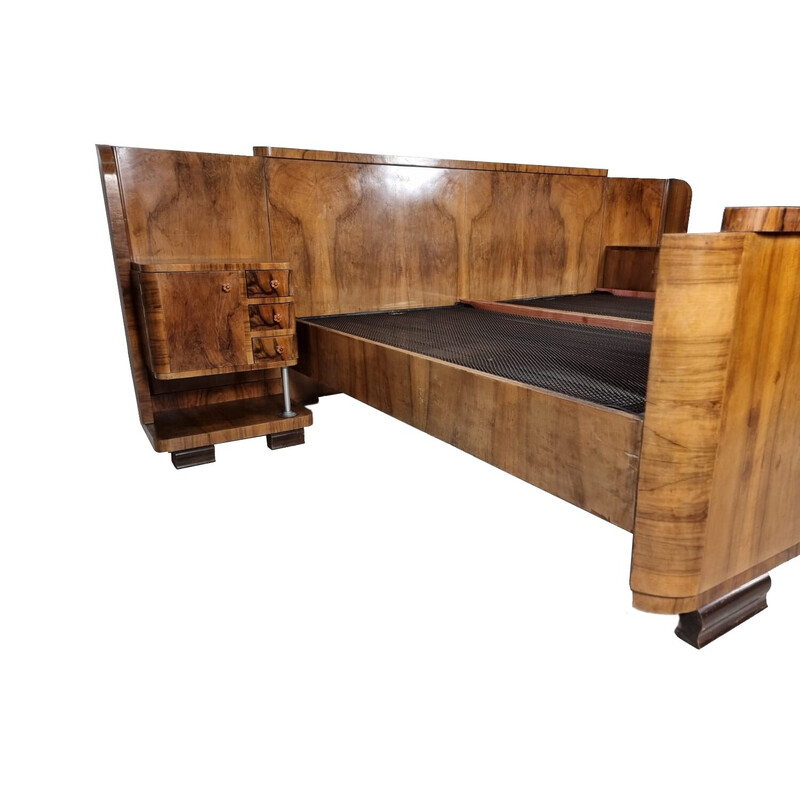 Art Deco vintage walnut bed, 1950s