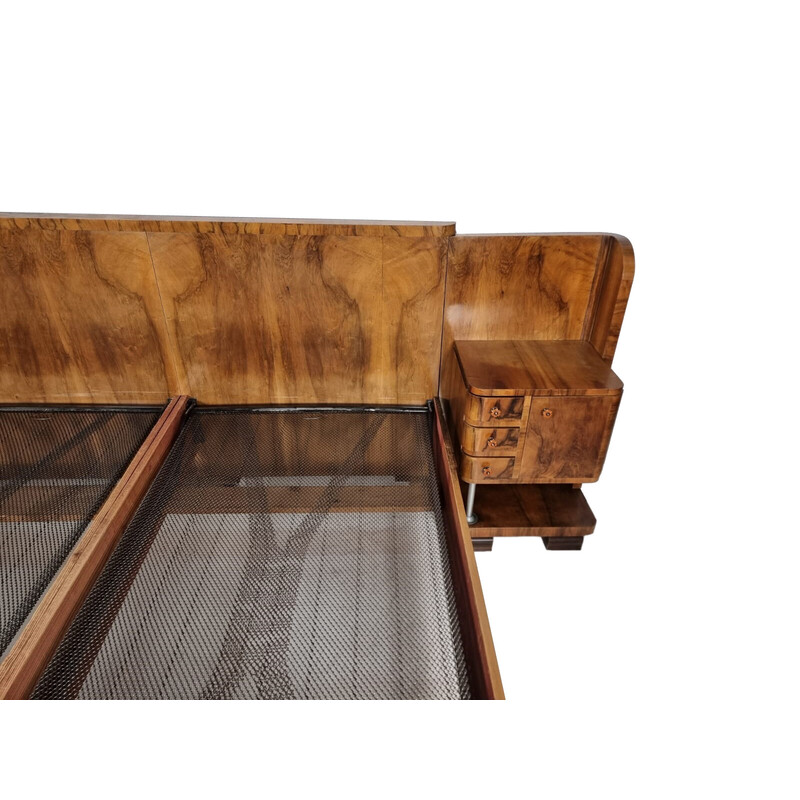 Art Deco vintage walnut bed, 1950s