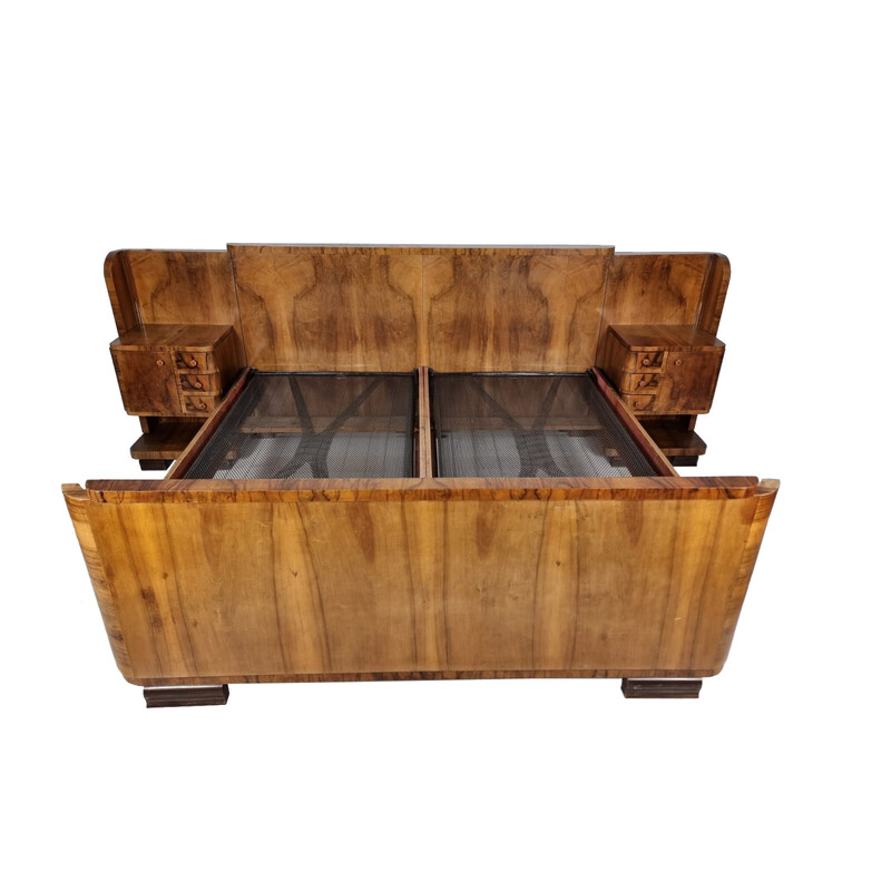 Art Deco vintage walnut bed, 1950s