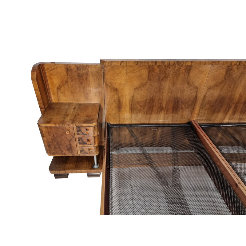 Art Deco vintage walnut bed, 1950s