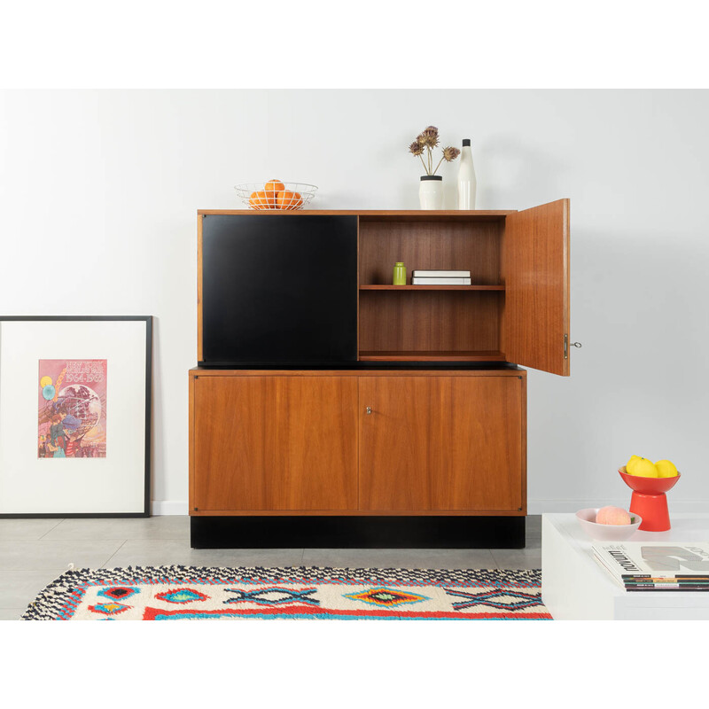 Vintage walnut two-part highboard with four doors, Germany 1960s