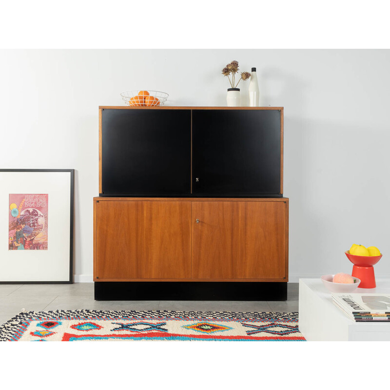 Vintage walnut two-part highboard with four doors, Germany 1960s