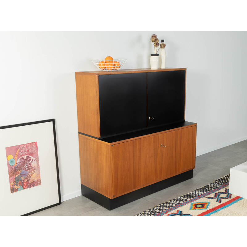 Vintage walnut two-part highboard with four doors, Germany 1960s