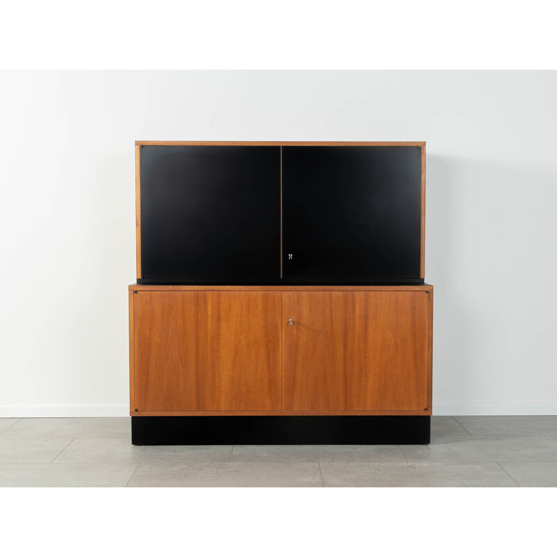 Vintage walnut two-part highboard with four doors, Germany 1960s