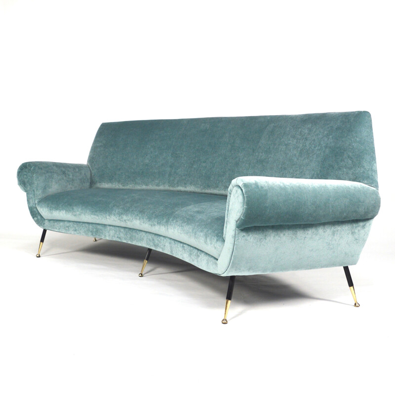 Minotti blue velvet curved sofa, Gigi RADICE - 1950s