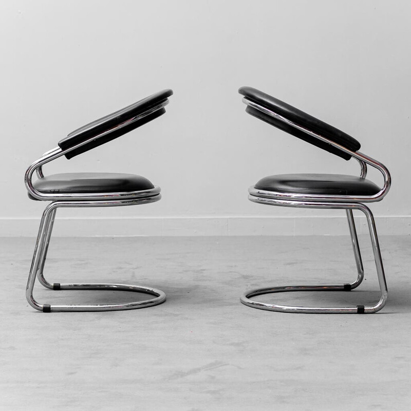 Pair of vintage armchairs in leather and metal by Giotto Stoppino, 1970s