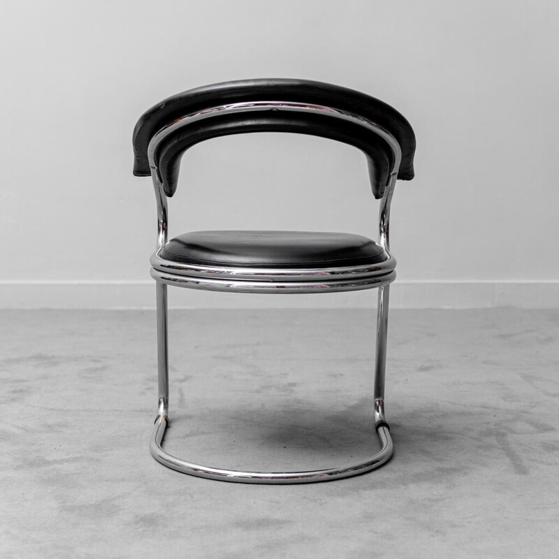 Paar vintage leren en metalen fauteuils van Giotto Stoppino, 1970