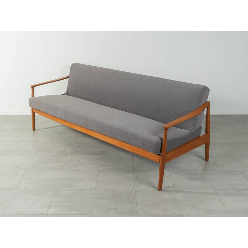 Vintage Teakholzsofa mit grauem Möbelstoff, Deutschland 1960