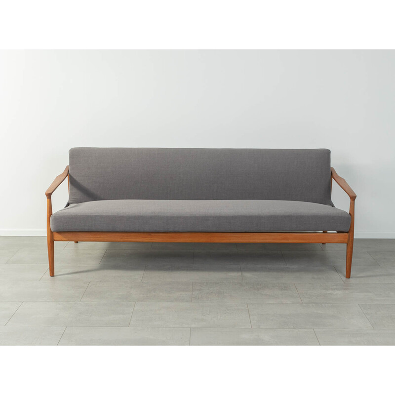 Vintage Teakholzsofa mit grauem Möbelstoff, Deutschland 1960