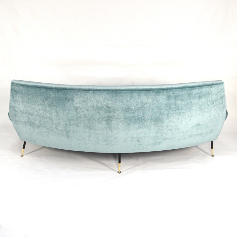 Minotti blue velvet curved sofa, Gigi RADICE - 1950s