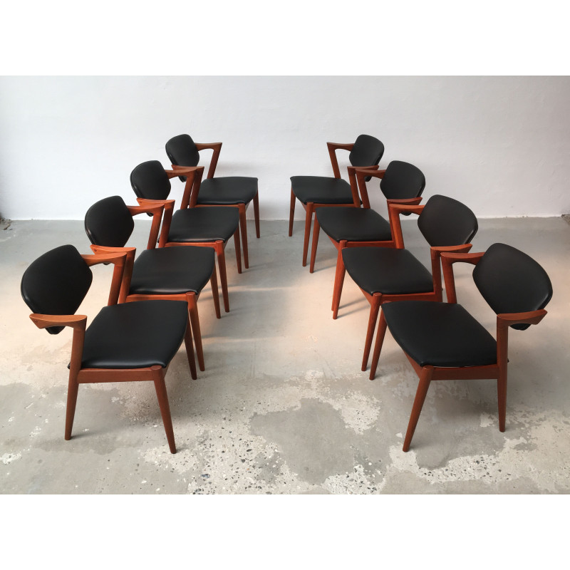 Set of 8 vintage teak dining chairs by Kai Kristiansen for Schous Møbelfabrik, 1960s