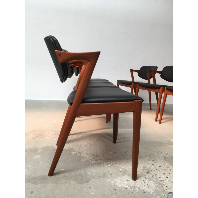 Conjunto de 8 cadeiras de jantar de teca vintage de Kai Kristiansen para Schous Møbelfabrik, década de 1960