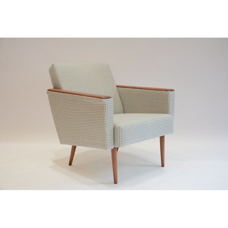 Fauteuil carré tissu pied de poule - 1960