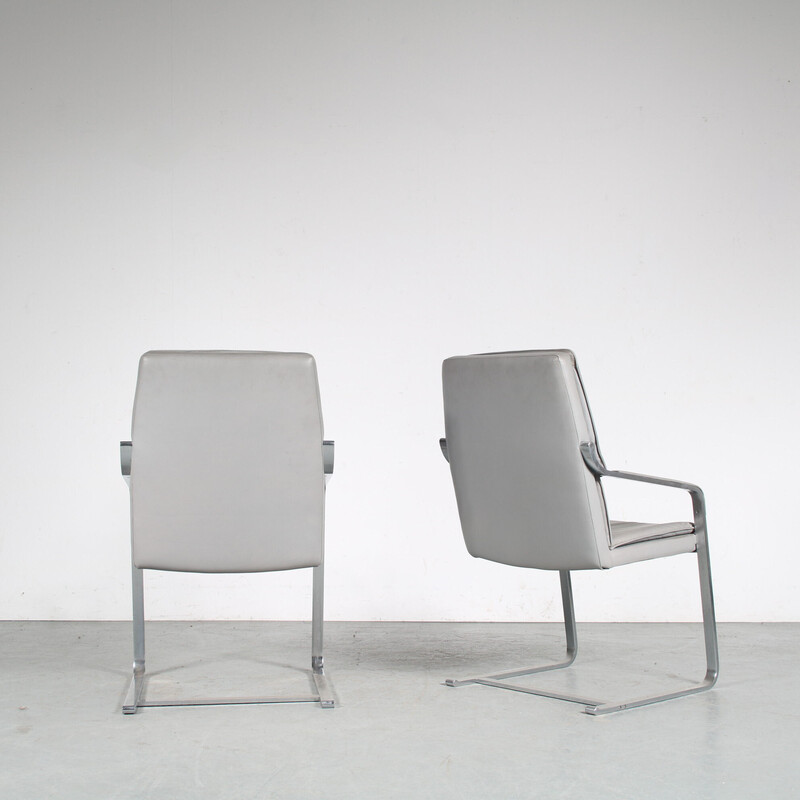 Fauteuil de bureau vintage en métal chromé avec revêtement en cuir gris, Allemagne 1970