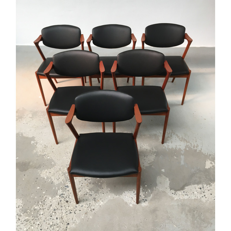 Set van 6 vintage teakhouten eetkamerstoelen, Kai Kristiansen voor Schous Møbelfabrik, 1960