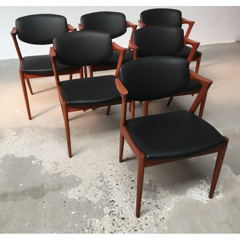 Conjunto de 6 cadeiras de jantar de teca vintage de Kai Kristiansen para Schous Møbelfabrik, década de 1960