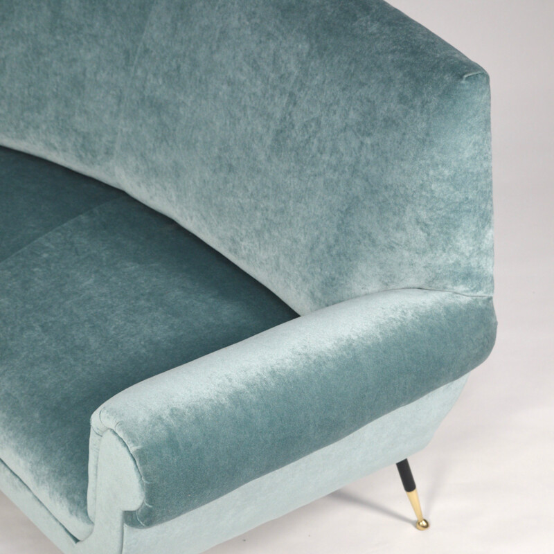 Minotti blue velvet curved sofa, Gigi RADICE - 1950s