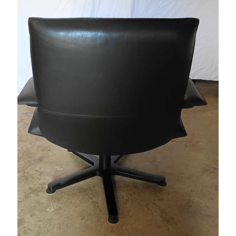 Vintage leather office chair by Jean Louis Berthet for Mobilier International, 1980