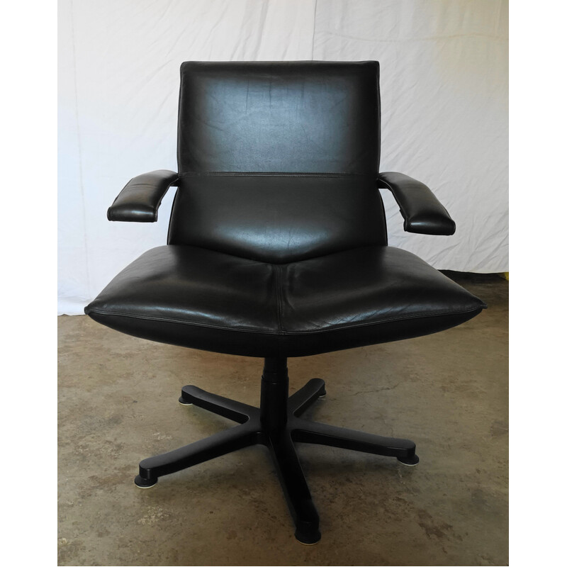 Vintage leather office chair by Jean Louis Berthet for Mobilier International, 1980