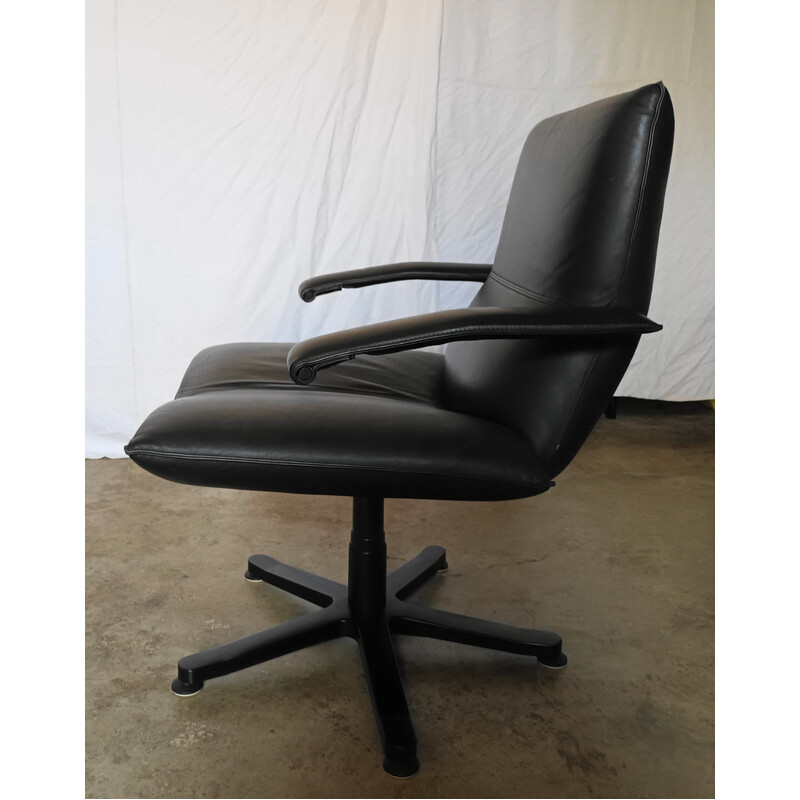 Vintage leather office chair by Jean Louis Berthet for Mobilier International, 1980