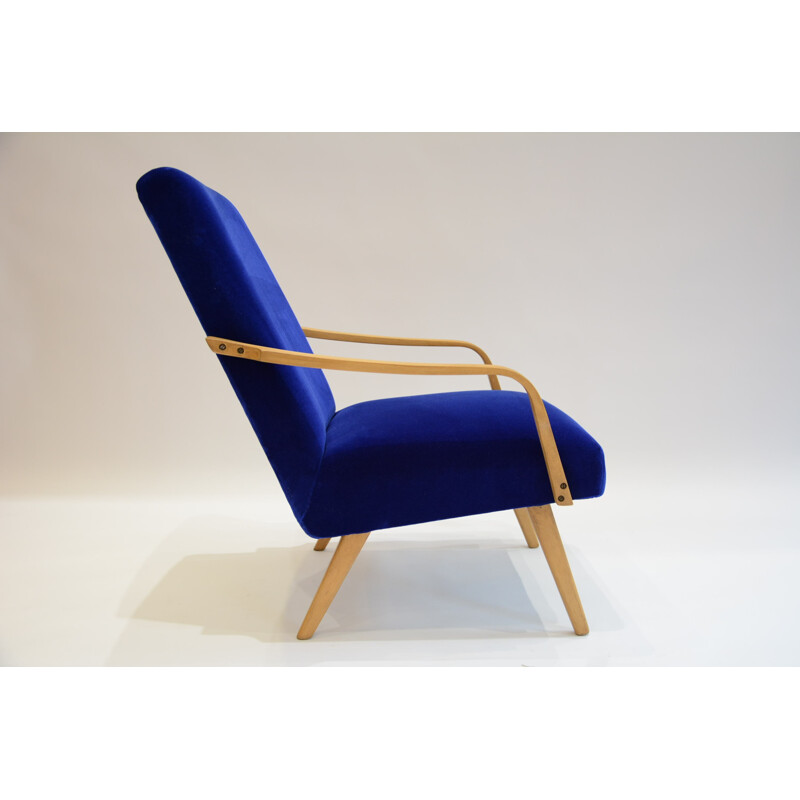 Ton Czech armchairs with compass legs in blue - 1960s