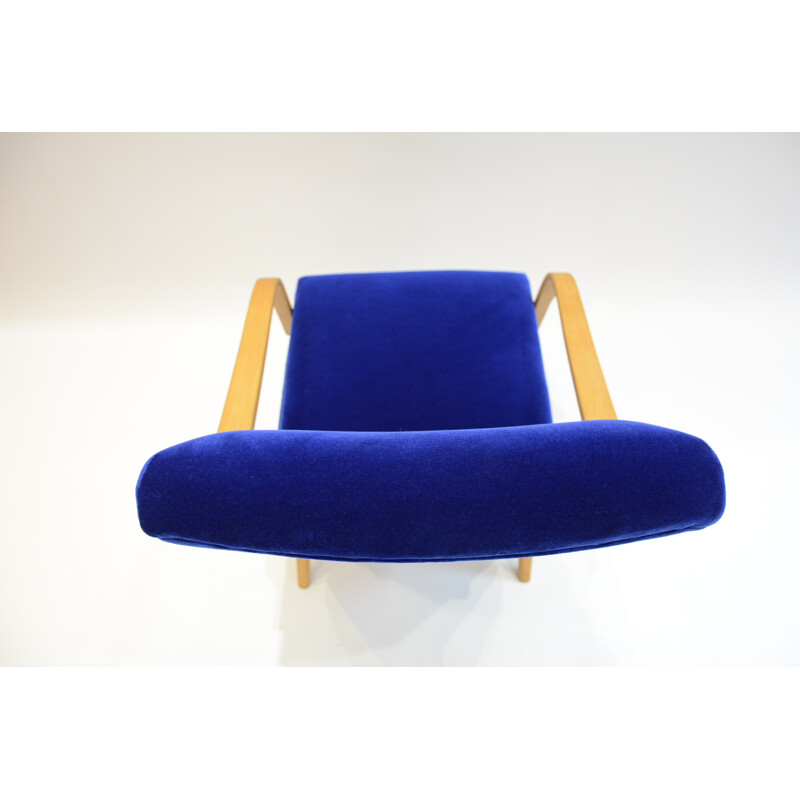 Ton Czech armchairs with compass legs in blue - 1960s