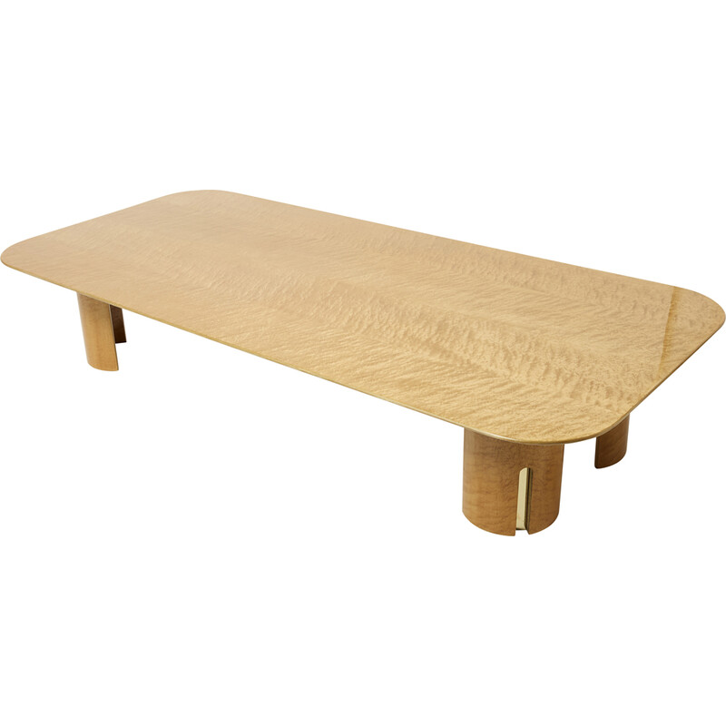 Vintage maple and brass coffee table by Giovanni Offredi for Saporiti, 1980