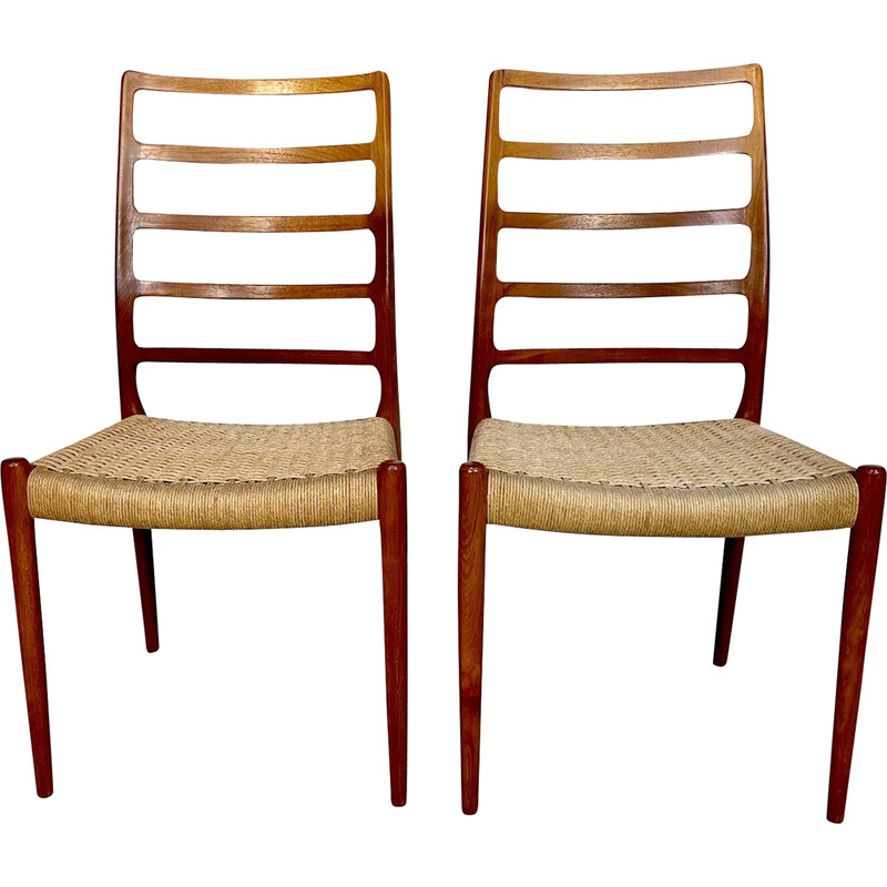 Paire de chaises latérales danoises vintage en teck modèle n° 82 par Niels O. Møller pour J.L. Møllers, 1960