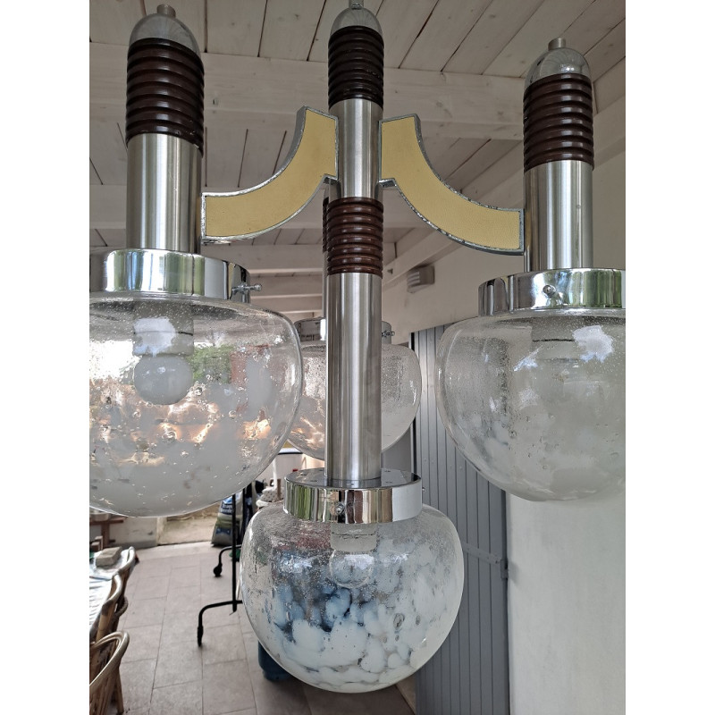 Vintage chandelier with four glass globes, 1970s