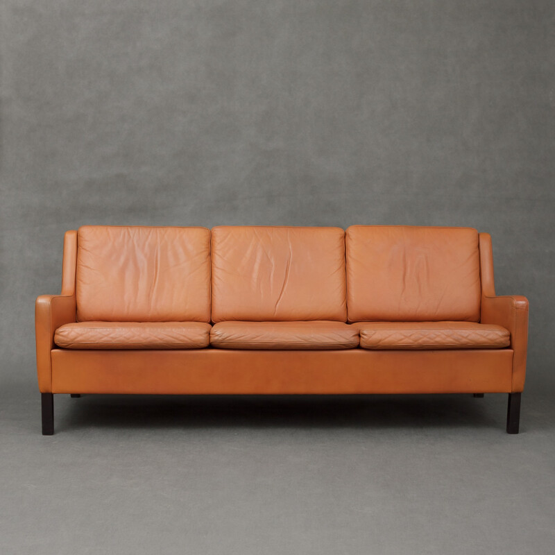 3-seater brown leather sofa - 1970s