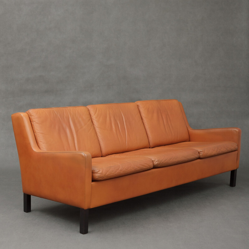 Canapé 3 places marron en cuir - 1970