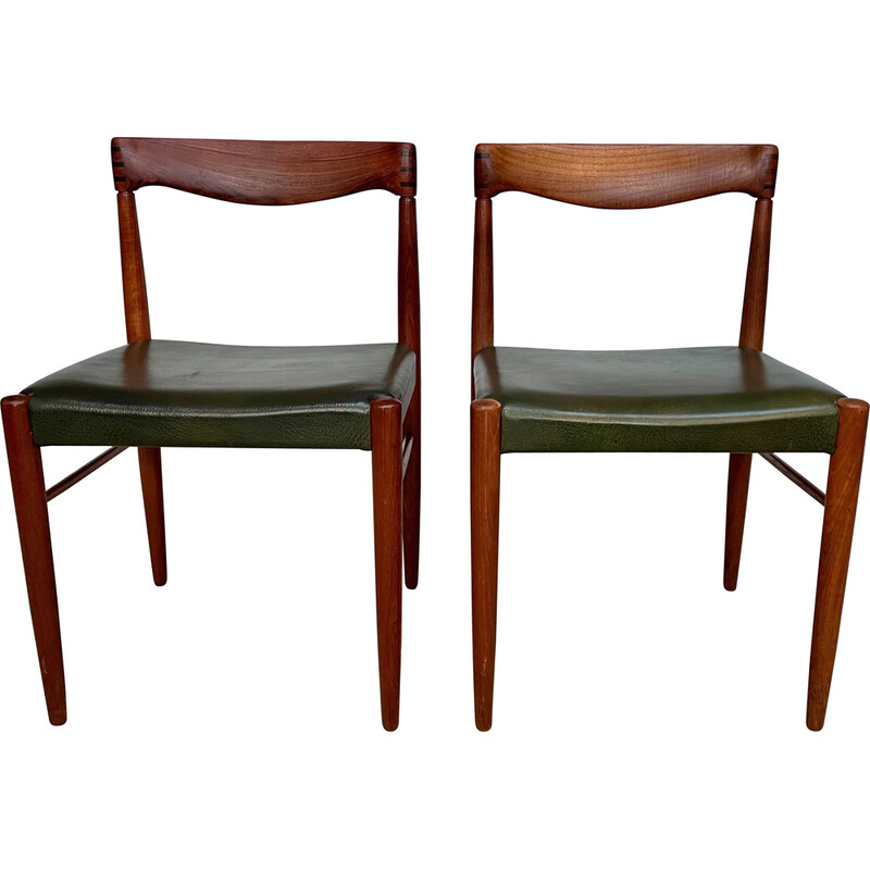 Paar vintage Deense teakhouten bijzetstoelen met leren zittingen van H.W. Klein voor Bramin, 1960