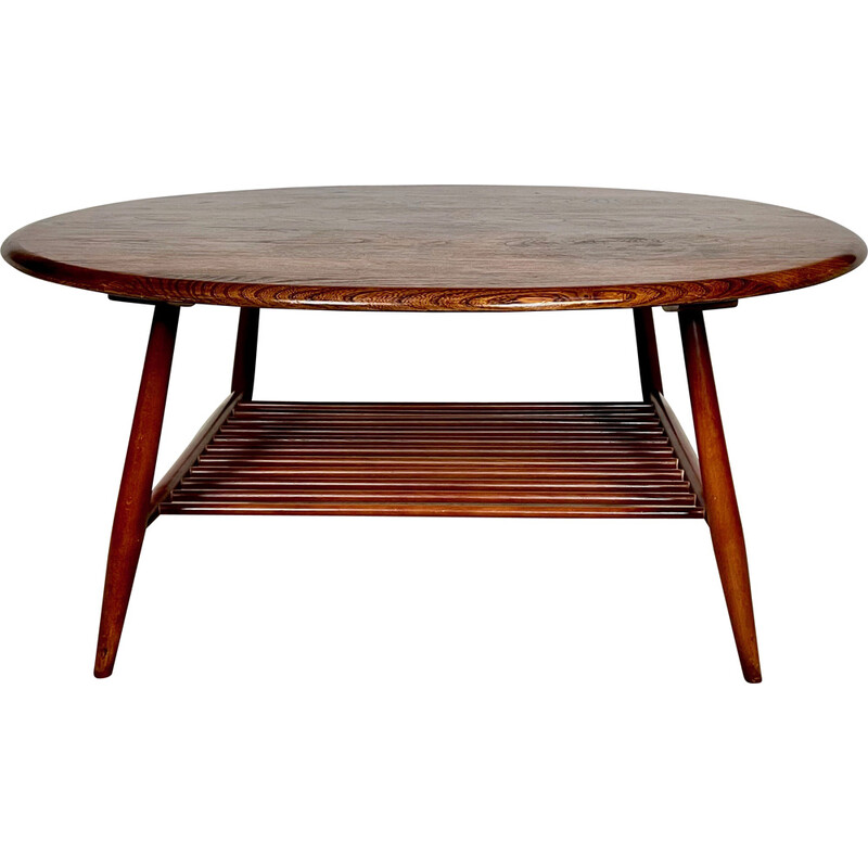 Mesa de centro ovalada vintage con estante de Lucian Randolph Ercolani para Ercol, años 50