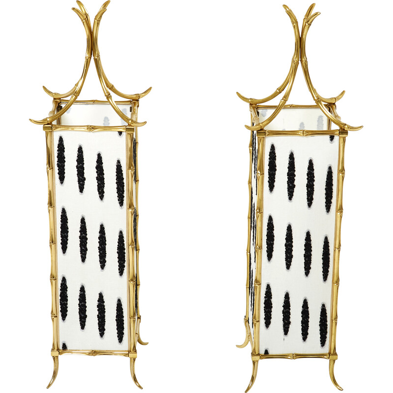 Pair of vintage brass and fabric lamps by Maison Baguès, 1960