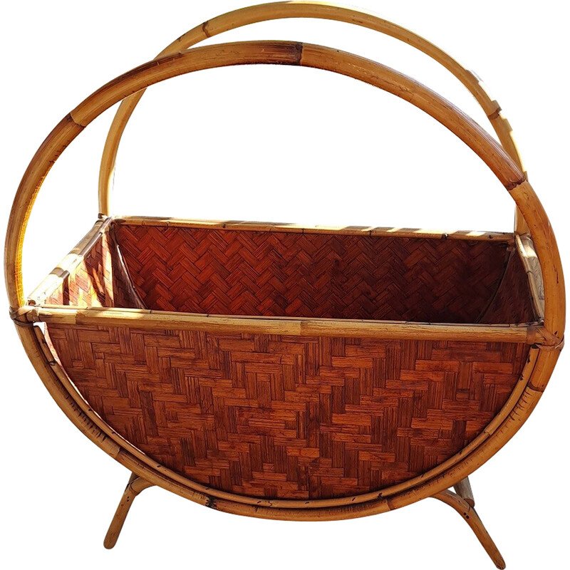 Portariviste vintage italiano in rattan