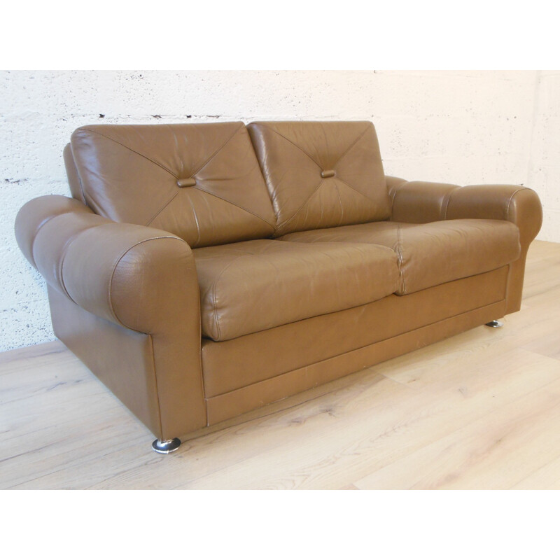 Scandinavian 2-seater Sofa in leather clear - 1960s