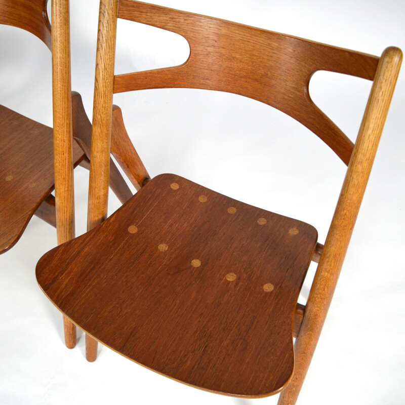 Set table à repas "AT-303" avec plateau en chêne et chaises "Sawbuck" - Hans J. WEGNER - 1950