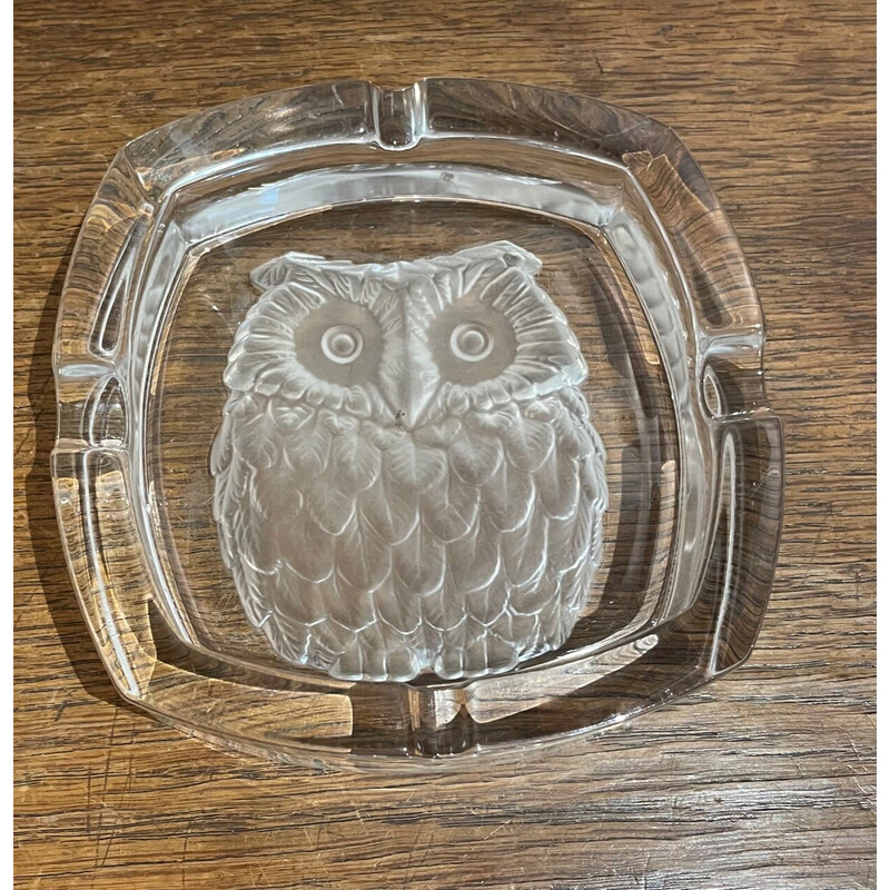 Vintage owl ashtray from the Vannes crystal factory, 1970