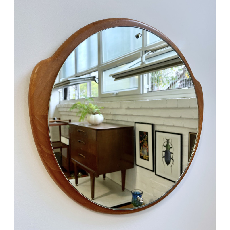 Vintage round teak mirror