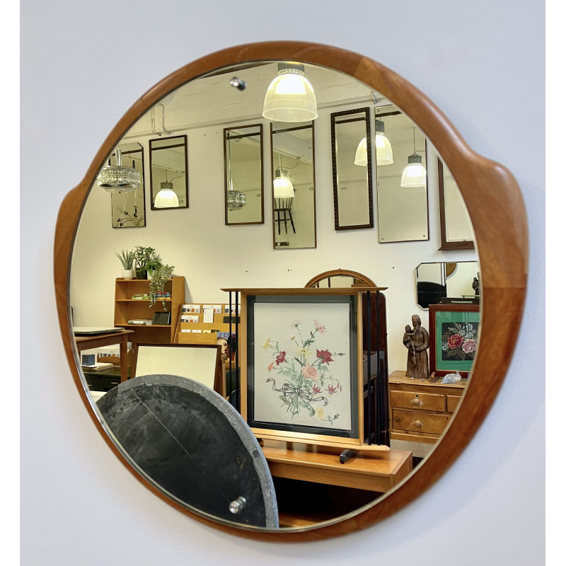 Vintage round teak mirror