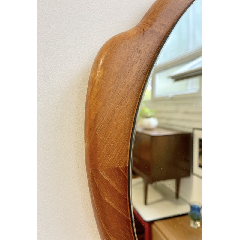 Vintage round teak mirror