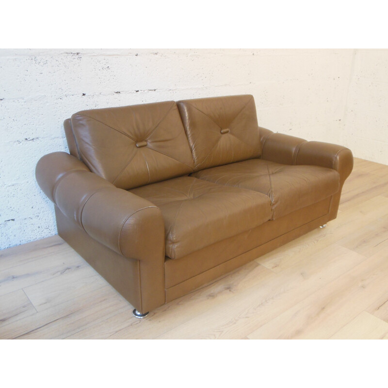 Scandinavian 2-seater Sofa in leather clear - 1960s