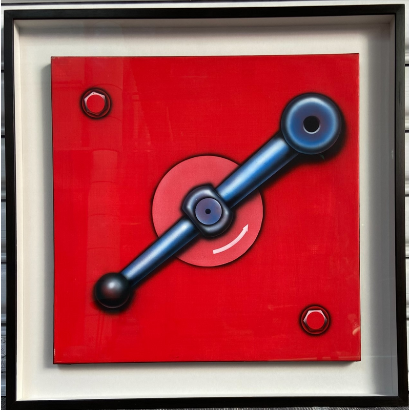 Acryl auf Vintage-Leinwand "Riegel roter Hintergrund" von Peter Klasen, 1998