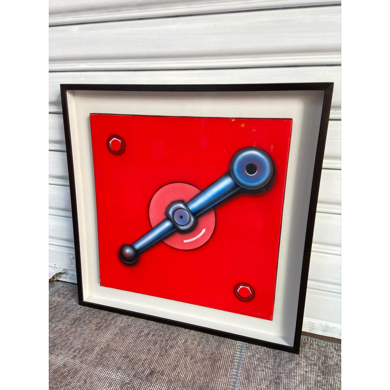 Vintage acrylic on canvas "Lock on red background" by Peter Klasen, 1998