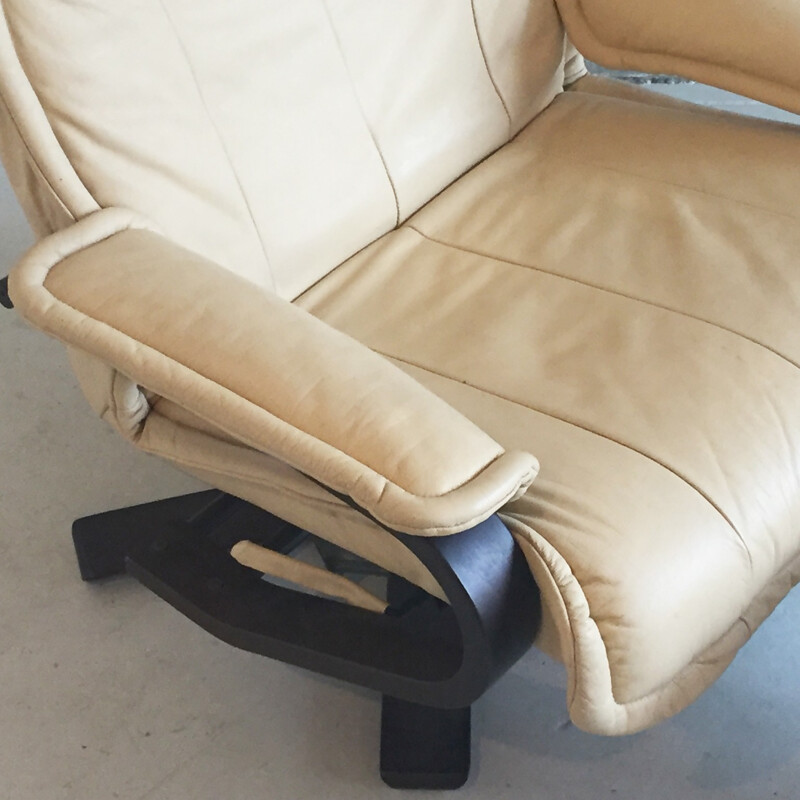 Mid century Norwegian leather reclining armchair and footstool - 1970